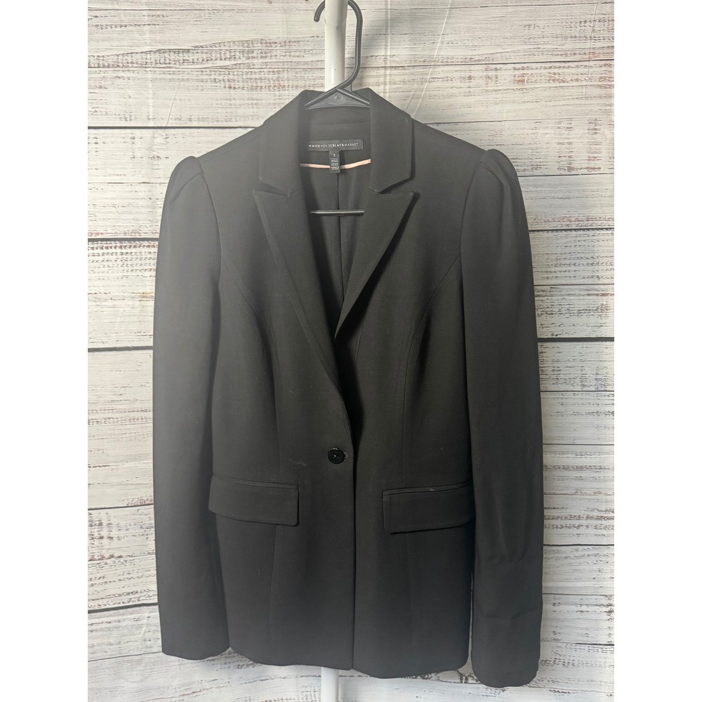 White House Black Market Womens Black Puff Sleeve‎ Blazer Jacket Size 2